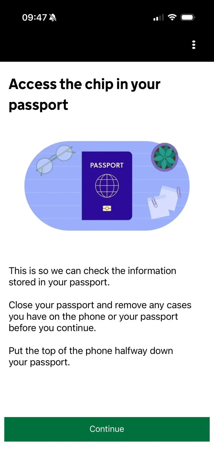 Anleitung in der App zum Auslesen des Chips im Reisepass