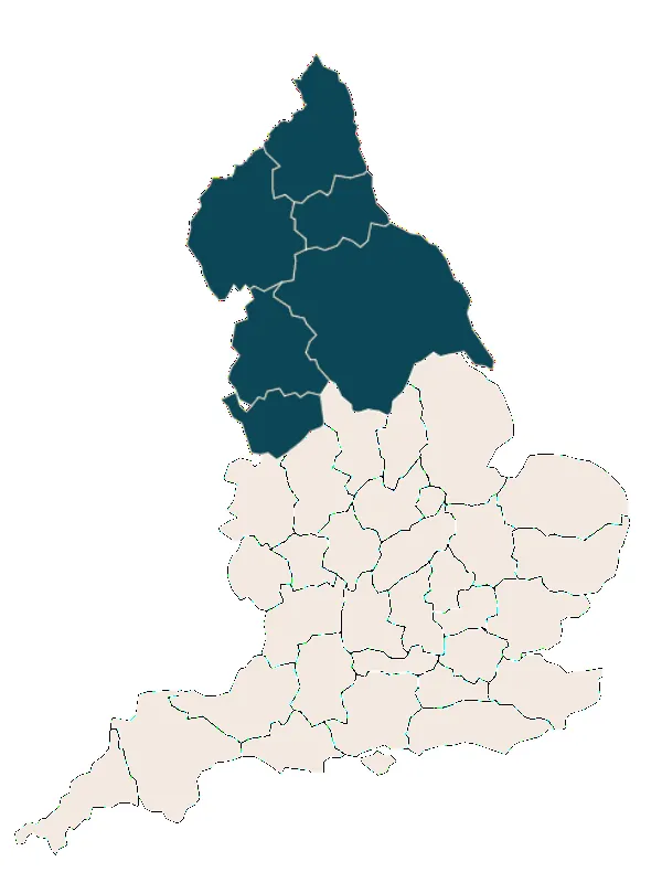 Karte von England mit hervorgehobener Region Norden