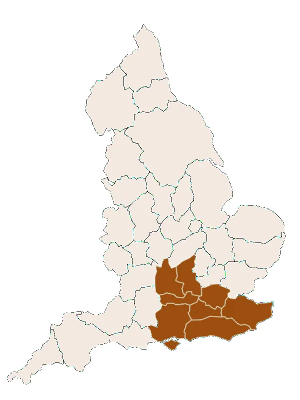 Karte von England mit hervorgehobener Region Süden